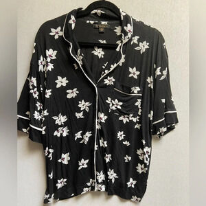 Donna Karen floral collar 3/4  sleeve sleepwear top Sz M